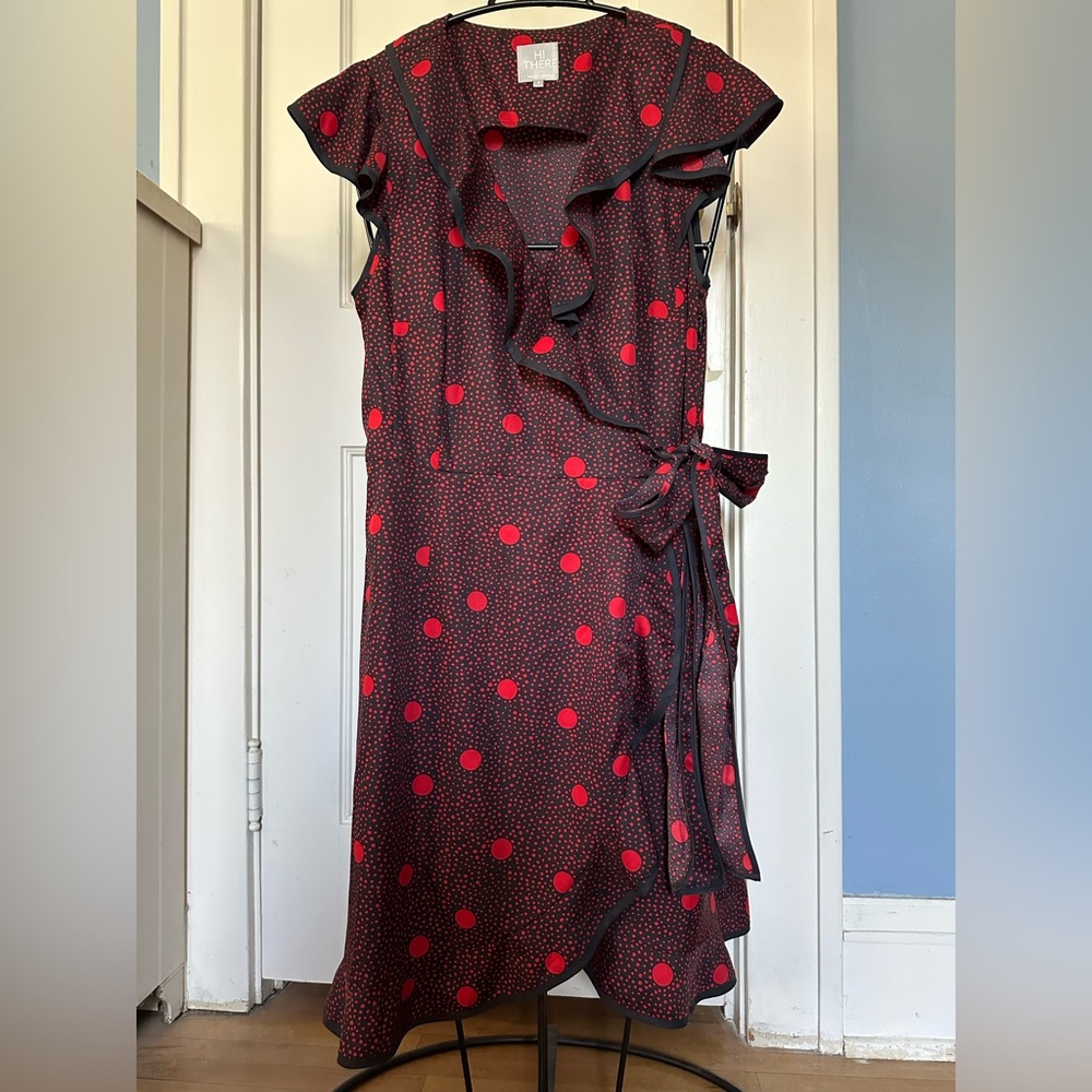 Anthropologie Hi There by Karen Walker Red Dot Print Wrap Ruffle Dress